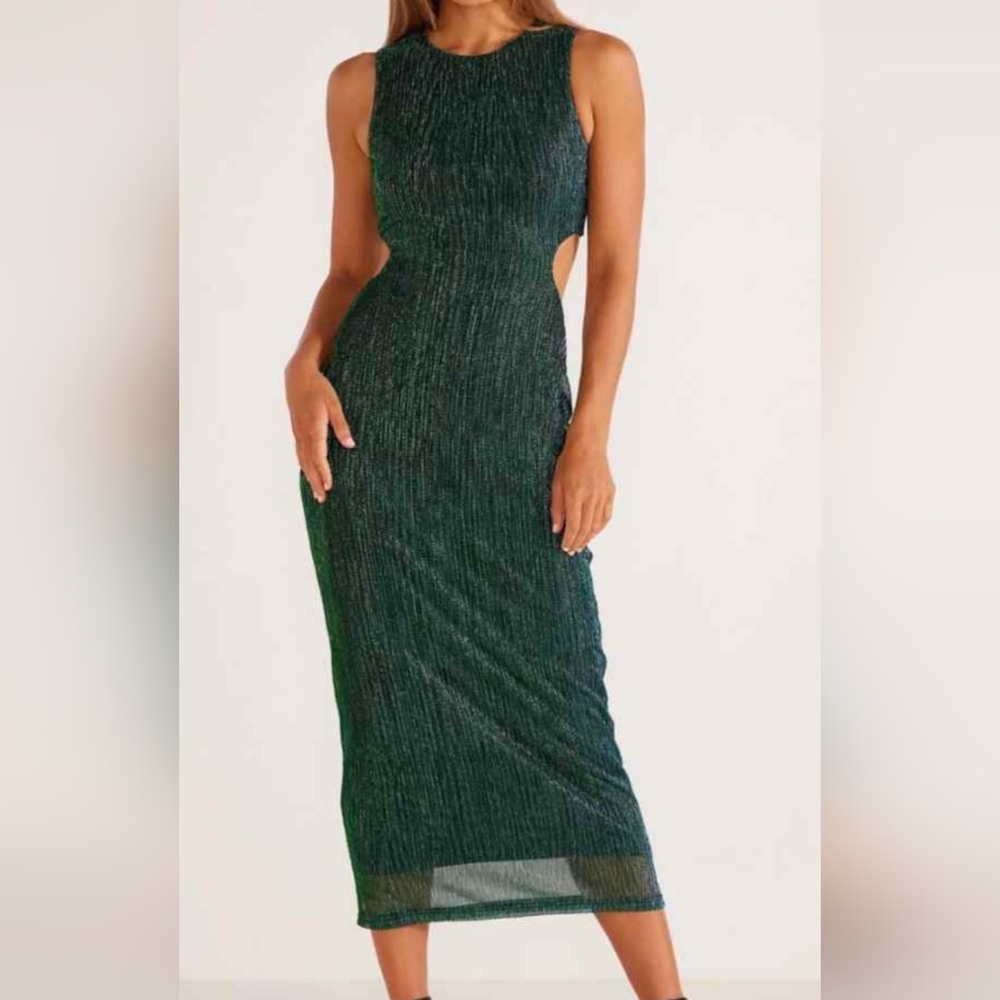NWT MINKPINK Shimmering Green Midi Dress Size S